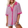 imageDokotoo Womens Waffle Knit Tops 2025 Spring Summer Button V Neck Short Sleeve Shirts Casual Lightweight Stripe BlousesRose Stripe