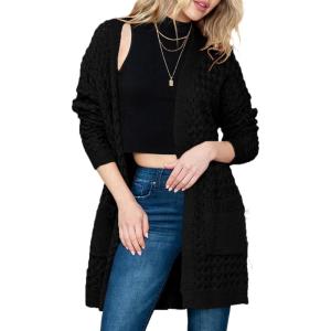 imageDokotoo Womens 2025 Fashion Casual Open Front Long Sleeve Chunky Cable Knit Cardigans Sweaters Outerwear Coats with PocketsBlack