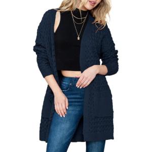 imageDokotoo Womens 2025 Fashion Casual Open Front Long Sleeve Chunky Cable Knit Cardigans Sweaters Outerwear Coats with PocketsBlue