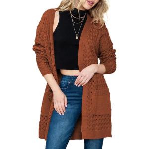 imageDokotoo Womens 2025 Fashion Casual Open Front Long Sleeve Chunky Cable Knit Cardigans Sweaters Outerwear Coats with PocketsBrown