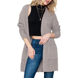 imageDokotoo Womens 2025 Fashion Casual Open Front Long Sleeve Chunky Cable Knit Cardigans Sweaters Outerwear Coats with PocketsGray