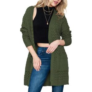 imageDokotoo Womens 2025 Fashion Casual Open Front Long Sleeve Chunky Cable Knit Cardigans Sweaters Outerwear Coats with PocketsGreen