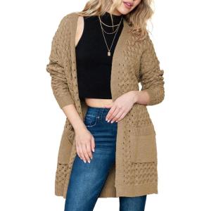 imageDokotoo Womens 2025 Fashion Casual Open Front Long Sleeve Chunky Cable Knit Cardigans Sweaters Outerwear Coats with PocketsKhaki