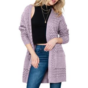 imageDokotoo Womens 2025 Fashion Casual Open Front Long Sleeve Chunky Cable Knit Cardigans Sweaters Outerwear Coats with PocketsPurple