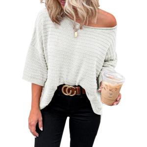 imageDokotoo Womens Casual 34 Sleeve Loose Tunic Tops Lightweight Knit Fall Pulover Sweater BlousesBeige