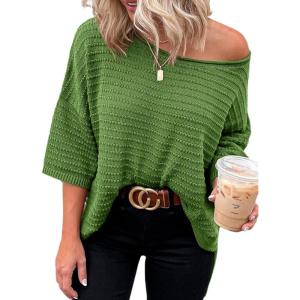imageDokotoo Womens Casual 34 Sleeve Loose Tunic Tops Lightweight Knit Fall Pulover Sweater BlousesDark Green
