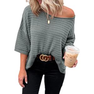 imageDokotoo Womens Casual 34 Sleeve Loose Tunic Tops Lightweight Knit Fall Pulover Sweater BlousesDeep Gray