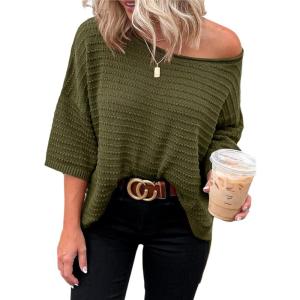imageDokotoo Womens Casual 34 Sleeve Loose Tunic Tops Lightweight Knit Fall Pulover Sweater BlousesGreen
