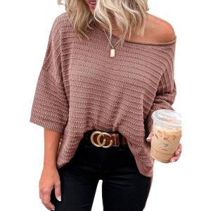 imageDokotoo Womens Casual 34 Sleeve Loose Tunic Tops Lightweight Knit Fall Pulover Sweater BlousesPink