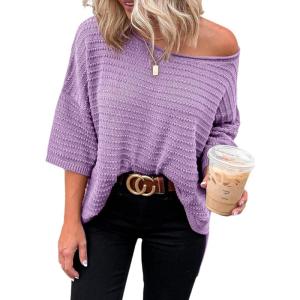 imageDokotoo Womens Casual 34 Sleeve Loose Tunic Tops Lightweight Knit Fall Pulover Sweater BlousesPurple