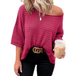 imageDokotoo Womens Casual 34 Sleeve Loose Tunic Tops Lightweight Knit Fall Pulover Sweater BlousesRose