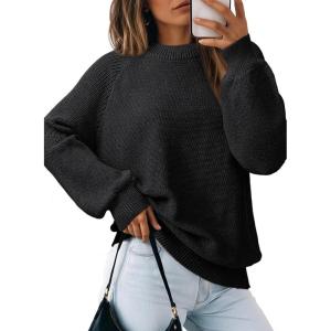 imageDokotoo Womens Casual Long Sleeve Sweaters Loose Crewneck Cable Knit Pullover Sweater Jumper TopsBlack