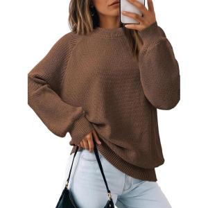 imageDokotoo Womens Casual Long Sleeve Sweaters Loose Crewneck Cable Knit Pullover Sweater Jumper TopsCoffee