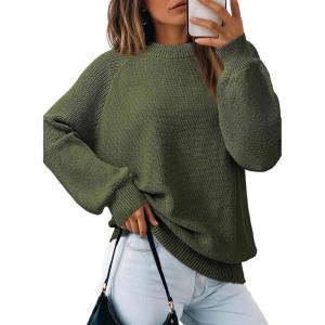 imageDokotoo Womens Casual Long Sleeve Sweaters Loose Crewneck Cable Knit Pullover Sweater Jumper TopsGreen
