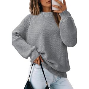 imageDokotoo Womens Casual Long Sleeve Sweaters Loose Crewneck Cable Knit Pullover Sweater Jumper TopsGrey