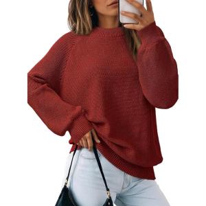 imageDokotoo Womens Casual Long Sleeve Sweaters Loose Crewneck Cable Knit Pullover Sweater Jumper TopsRed