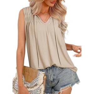 imageDokotoo Womens Tank Top Sleeveless Shirts for Women Flowy V Neck Business Casual Outfits 2025 Loose Fit Summer TopsBeige