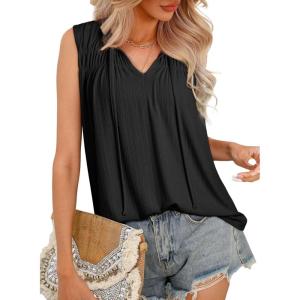 imageDokotoo Womens Tank Top Sleeveless Shirts for Women Flowy V Neck Business Casual Outfits 2025 Loose Fit Summer TopsBlack