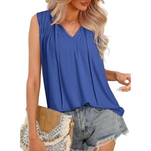 imageDokotoo Womens Tank Top Sleeveless Shirts for Women Flowy V Neck Business Casual Outfits 2025 Loose Fit Summer TopsBlue
