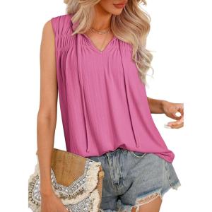 imageDokotoo Womens Tank Top Sleeveless Shirts for Women Flowy V Neck Business Casual Outfits 2025 Loose Fit Summer TopsPink