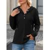imageDokotoo Hoodies for Women Long Sleeve Drawstring Button V Neck Fleece Casual Lightweight Pullover Sweatshirt Hooded TopsBlack