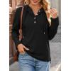 imageDokotoo Hoodies for Women Long Sleeve Drawstring Button V Neck Fleece Casual Lightweight Pullover Sweatshirt Hooded TopsBlack