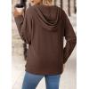 imageDokotoo Hoodies for Women Long Sleeve Drawstring Button V Neck Fleece Casual Lightweight Pullover Sweatshirt Hooded TopsBrown