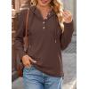 imageDokotoo Hoodies for Women Long Sleeve Drawstring Button V Neck Fleece Casual Lightweight Pullover Sweatshirt Hooded TopsBrown