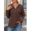 imageDokotoo Hoodies for Women Long Sleeve Drawstring Button V Neck Fleece Casual Lightweight Pullover Sweatshirt Hooded TopsBrown