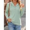 imageDokotoo Hoodies for Women Long Sleeve Drawstring Button V Neck Fleece Casual Lightweight Pullover Sweatshirt Hooded TopsGreen