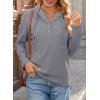 imageDokotoo Hoodies for Women Long Sleeve Drawstring Button V Neck Fleece Casual Lightweight Pullover Sweatshirt Hooded TopsGrey