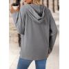 imageDokotoo Hoodies for Women Long Sleeve Drawstring Button V Neck Fleece Casual Lightweight Pullover Sweatshirt Hooded TopsGrey