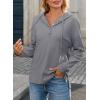imageDokotoo Hoodies for Women Long Sleeve Drawstring Button V Neck Fleece Casual Lightweight Pullover Sweatshirt Hooded TopsGrey