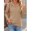 imageDokotoo Hoodies for Women Long Sleeve Drawstring Button V Neck Fleece Casual Lightweight Pullover Sweatshirt Hooded TopsKhaki