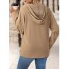 imageDokotoo Hoodies for Women Long Sleeve Drawstring Button V Neck Fleece Casual Lightweight Pullover Sweatshirt Hooded TopsKhaki