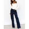 imageDokotoo Womens Casual Mid Waist Cargo Jeans Stretch Wide Leg Denim Pants with PocketsBlue