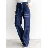 imageDokotoo Womens Casual Mid Waist Cargo Jeans Stretch Wide Leg Denim Pants with PocketsBlue