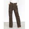 imageDokotoo Womens Casual Mid Waist Cargo Jeans Stretch Wide Leg Denim Pants with PocketsDesert Palm