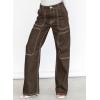 imageDokotoo Womens Casual Mid Waist Cargo Jeans Stretch Wide Leg Denim Pants with PocketsDesert Palm