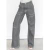 imageDokotoo Womens Casual Mid Waist Cargo Jeans Stretch Wide Leg Denim Pants with PocketsGray