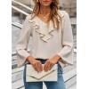imageDokotoo Womens Dressy Casual Blouses 34 Sleeve Fall Tops 2025 Ruffle V Neck Business ShirtsApricot