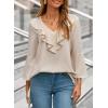 imageDokotoo Womens Dressy Casual Blouses 34 Sleeve Fall Tops 2025 Ruffle V Neck Business ShirtsApricot
