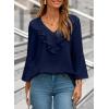 imageDokotoo Womens Dressy Casual Blouses 34 Sleeve Fall Tops 2025 Ruffle V Neck Business ShirtsBlue