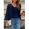 imageDokotoo Womens Dressy Casual Blouses 34 Sleeve Fall Tops 2025 Ruffle V Neck Business ShirtsBlue