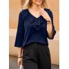 imageDokotoo Womens Dressy Casual Blouses 34 Sleeve Fall Tops 2025 Ruffle V Neck Business ShirtsBlue