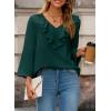 imageDokotoo Womens Dressy Casual Blouses 34 Sleeve Fall Tops 2025 Ruffle V Neck Business ShirtsGreen