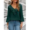imageDokotoo Womens Dressy Casual Blouses 34 Sleeve Fall Tops 2025 Ruffle V Neck Business ShirtsGreen