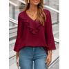 imageDokotoo Womens Dressy Casual Blouses 34 Sleeve Fall Tops 2025 Ruffle V Neck Business ShirtsRed