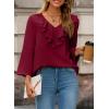imageDokotoo Womens Dressy Casual Blouses 34 Sleeve Fall Tops 2025 Ruffle V Neck Business ShirtsRed