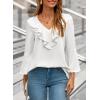 imageDokotoo Womens Dressy Casual Blouses 34 Sleeve Fall Tops 2025 Ruffle V Neck Business ShirtsWhite
